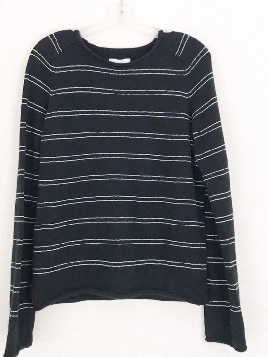 Vince Black Crewneck Sweater with White Stripes - Picture 2 of 7